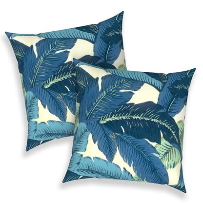 Outdoor 16x16 Inch Throw Pillow Covers Set of 2, All Weather Square Pillow Cases, Covers ONLY, Patio Cushion Pillow of Home Furniture Use, Swaying Palms Blue - color: Swaying Palms Blue, size: 16" x 16" (Pack of 2)