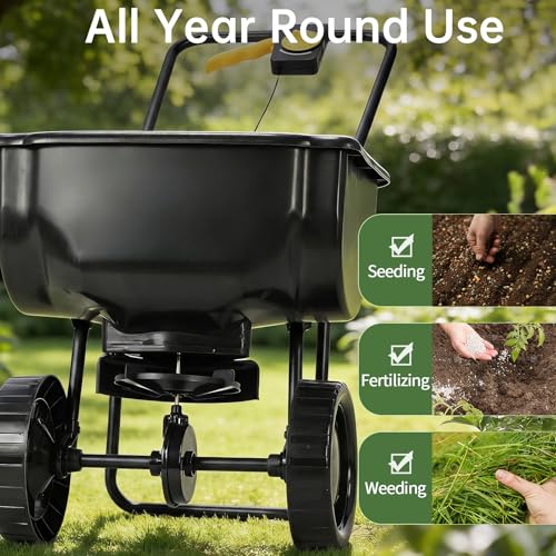 Outvita Fertilizer Spreader, 70 LBS, All Season Broadcast Spreader, Black