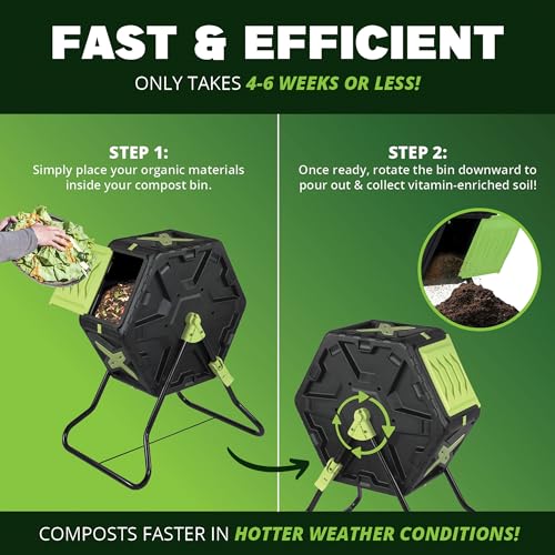 Simply Bio 21 Gallon Outdoor Compost Tumbler Bin – BPA-Free, Rotating Composting Bin for Garden, Yard, and Kitchen Waste, Fast Soil Creation, Weather-Resistant Outdoor Composter with Glove - size: 22-Gallon