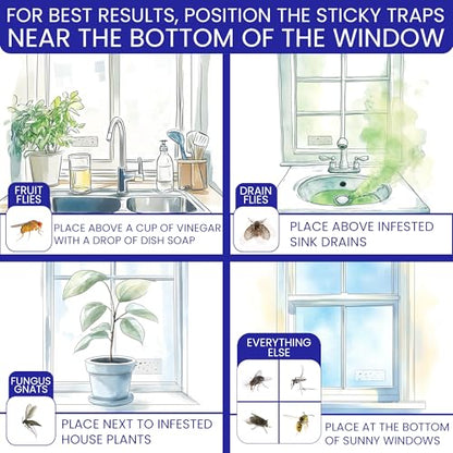 Window Fly Traps Sticky, Fly Paper Indoor for Home, Non-Toxic, 100-Pack - size: 100pk