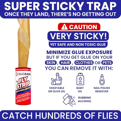 Fly Strips Indoor Sticky Hanging 24pk with Pins. Non Toxic Outdoor Fly Trap Indoor for Home. Flies Tape Paper Trap Ribbon Roll for House Gnat Fruit and Housefly. Bug Catchers for Inside Home Flypaper. - size: 24 count