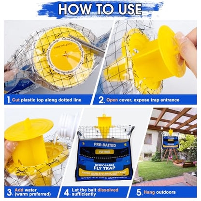 6 Pack Pre-Baited Fly Traps Outdoor Fly Bags for Patio Farm Ranch - size: 6 Packs