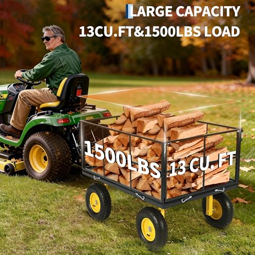 1500 LBS Steel Garden Cart with Removable Sides & Liner - color: Black