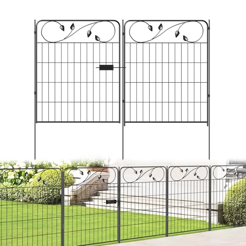 Decorative Metal Garden Fencing with Gate 30in(H) X16ft(L) 1Gate+7Panels - size: 30″Tall(Gate+7 Panels)