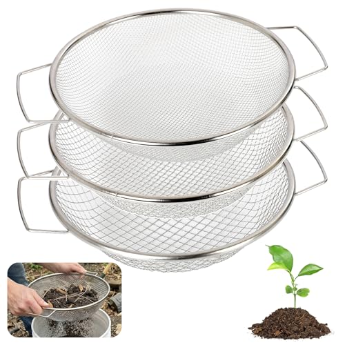 3Pcs 304 Stainless Steel Soil Sifter 1/4" 1/8" 3/8" Mesh for 5 Gal Bucket - size: 3 Pcs (1/4in,1/8in,3/8in)