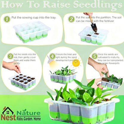 5-Pack Seed Starter Tray Set|60 Cells Silicone Kit W/Lager Repotting Mat - color: Classic W/Mat Green