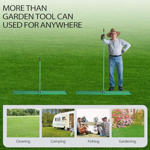 VINGLI Iron Lawn Leveling Rake 48in for Soil Sand Composs, Extended Handle, 180°Rotation Head, with All Handwares, for Yard Garden Golf Field, Green (48in) - color: 48in