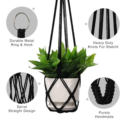 YIBOT Black Macrame Plant Hanger Indoor Hanging Planter Basket - color: Black, size: 35+29+23Inch