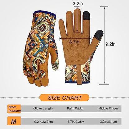 Leather Gardening Gloves for Women Thorn Proof Garden Gloves Touch Screen Working Gloves Gifts,M - color: Bohemian Style a