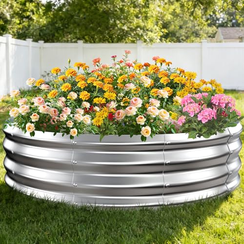 TBMLC 1FT Tall Heavy-Duty 4 FT Diameter Round Steel Rised Garden Bed Silver - color: Silver, size: 48" Diameter X 12" Tall