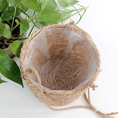 Hanging Planters for Indoor Plants, Hanging Planter with Jute Rope Woven Hanging Flower Pots Hanging Plant Holder Hanging Basket Retro Style Straw Basket for Office Party (1 Pack)