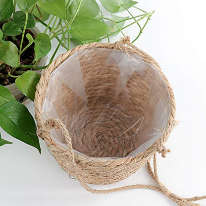 Hanging Planters for Indoor Plants, Hanging Planter with Jute Rope Woven Hanging Flower Pots Hanging Plant Holder Hanging Basket Retro Style Straw Basket for Office Party (1 Pack)