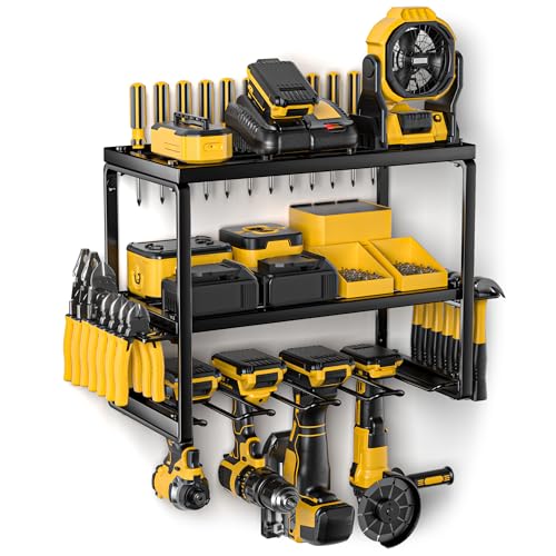 Metal Power Tool Organizer Wall Mount with Charging Station Shelf - size: 16" 4 Slots