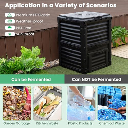 Outdoor Compost Bin, 80 Gallon Large Composting Box with Top Flip Latch-on Lid & Bottom Exit Door, Food Waste Container, Composter Barrel for Garden & Yard, Kitchen (All Black) - color: All Black