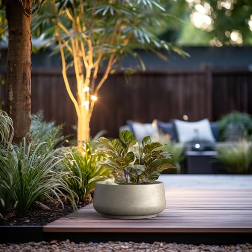 Kante Large Round Bowl Weathered Concrete Planter 17.3" Dia, Outdoor - color: Weathered Concrete, size: 16.1" Dia