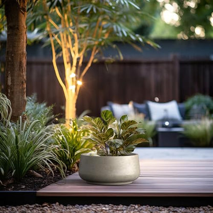 Kante Large Round Bowl Weathered Concrete Planter 17.3" Dia, Outdoor - color: Weathered Concrete, size: 16.1" Dia
