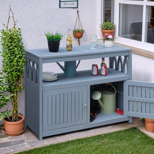 Flamaker Acacia Wood Outdoor Storage Cabinet,Waterproof Potting Table,Gray - color: Grey