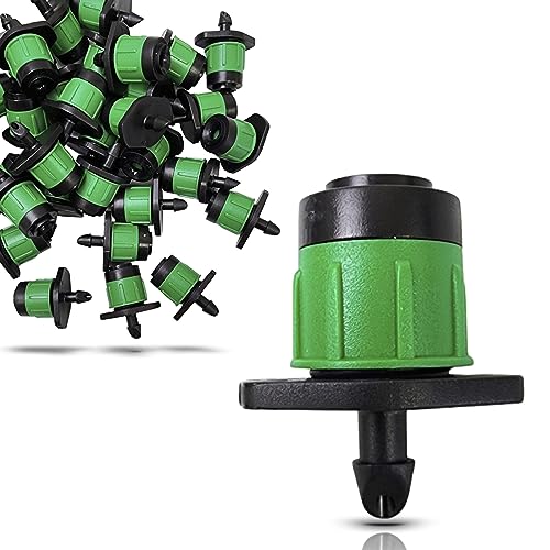 (50-Pack) - 1/4" Inch 360 Degree Drip Emitter On 6" Stake Sprayer Adjustable Flow 0-20 GPH, Fits 1/4 (4-6mm) Irrigation Tubing - Micro Bubbler Drippers for Drip Irrigation (50 Pack Dripper on Barb) - color: 50 Pack Dripper on Barb