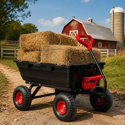 Autodaya Garden Dump Cart Wagon 1000 Lbs, Heavy Duty Yard Wheelbarrow - color: 1000 Lbs|black&red