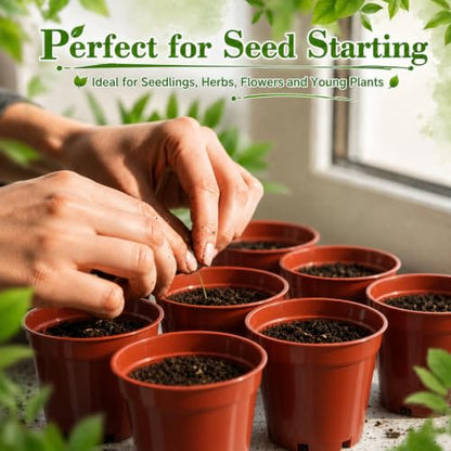 60 Pack 2 Inch Nursery Pots, Mini Plastic Plant Pots for Seedlings(Brown) - color: Brown