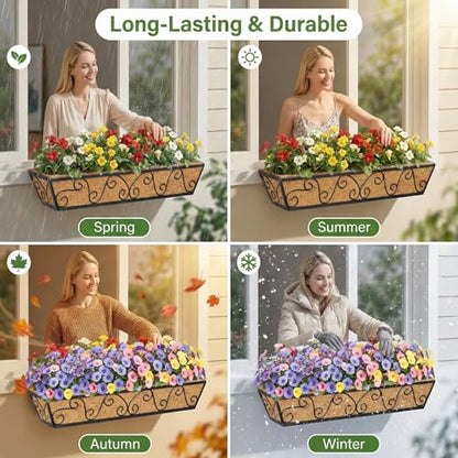 Y&M 4Pcs 30'' Large Railing Planter Boxes with Coco Liner, Outdoor Hanging Window Flower Boxes for Deck, Fence, Porch, and Patio - size: Butterfly 30in 4p