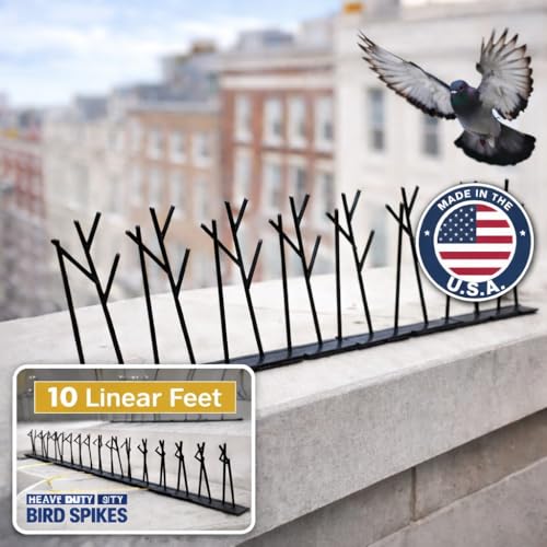 Heavy Duty Bird Spikes – Made in USA – Pigeon & Bird Deterrent for Ledges, Roofs, Fences & Window Sills – Durable Outdoor Anti-Roost Spikes – Humane Bird Control – No Glue Included (10 ft) - size: 10 ft
