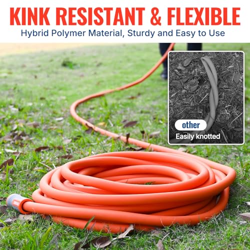YAMATIC Flexible Garden Hose 5/8" x 60ft, 360° Swivel Handle, Burst 600 PSI - color: Orange, size: 60' (feet) Male to Female with Swivel