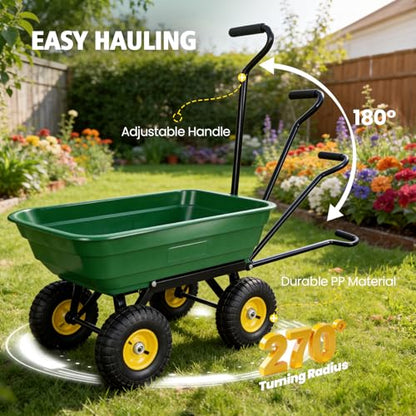 NORTHSKY Garden Dump Cart Wagon 600 Lbs,Heavy Duty Yard Wheelbarrow - color: Garden Green