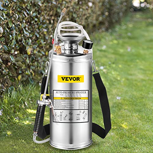 Happybuy 2 Gallon Stainless Steel Sprayer, 20" Wand & 3FT Reinforced Hose, Hand Pump Sprayer with Pressure Gauge, Safety Valve & Adjustable Nozzle, Weed Sprayers for Lawn, Gardening &Sanitizing1 - size: 2 Gallon