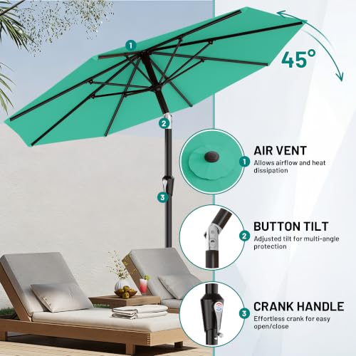 AreShark 9FT Outdoor Patio Umbrella with Tilt and Crank, Peacoke Blue - color: Peacoke Blue, size: 9ft