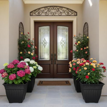 4-Pack 14 Inch Large Square Planters, Embossed Leaf Pattern, Black - color: Black, size: 4P-14 INCH