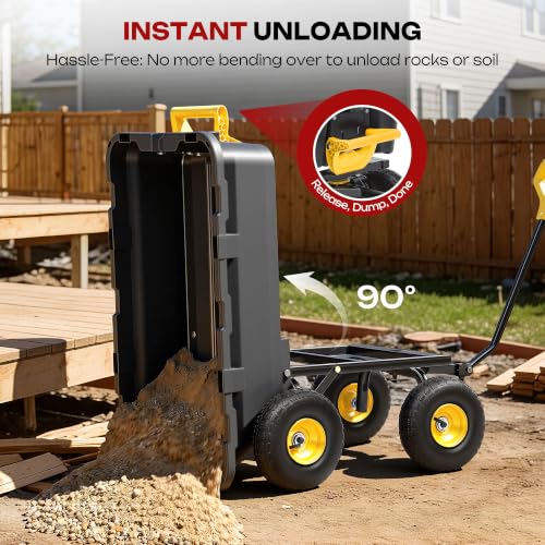 Garden Dump Cart 900Lbs Heavy Duty,Wheelbarrow,10" All Terrain Tires - color: Black+yellow