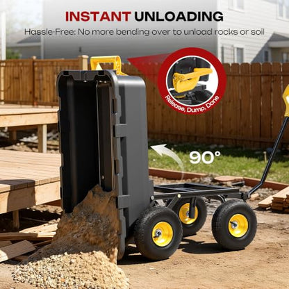 Garden Dump Cart 900Lbs Heavy Duty,Wheelbarrow,10" All Terrain Tires - color: Black+yellow
