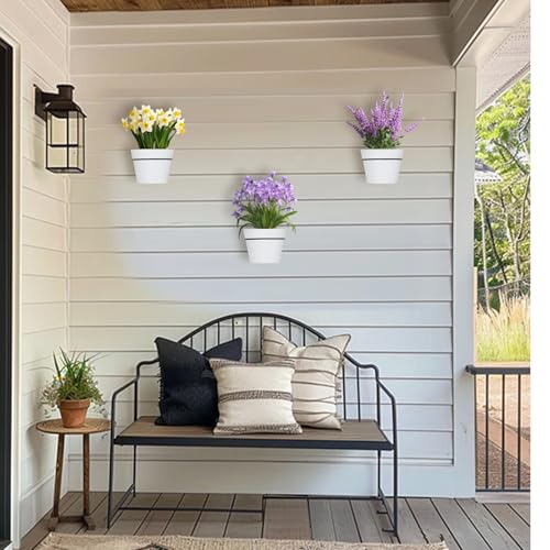 3 Set Hanging Planters Self Watering Plant Hangers for Indoor Outdoor Plants 6.3 Inch Wall Amount Flower Pots Basket with Drainage Hole DIY Room Patio Yard Decor(White) - color: White