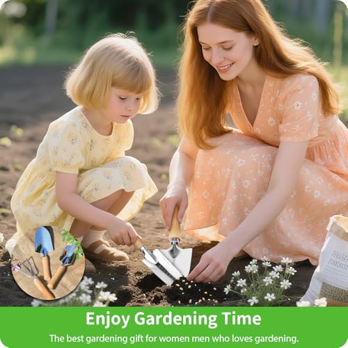 Garden Tool Set, 3 Pieces Gardening Kit with Garden Plant Twist Tie and Plastic Plant Tag, Stainless Steel Heavy Duty Garden Tools with Wooden Handle, Gardening Gifts for Women - style: 3PC(Trowel&Transplanter&Cultivator)