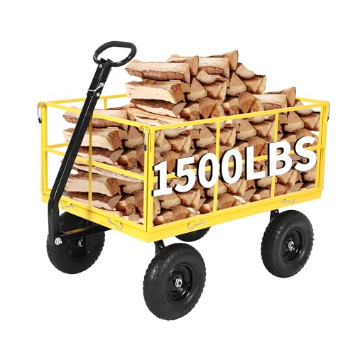 Garvee 1500 LB Heavy Duty Garden Wagon Cart, Outdoor Metal Utility Trailer - color: Yellow, size: 1500 Lbs