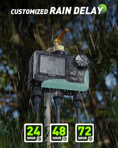 RAINPOINT 3 Zone Water Sprinkler Timer with Brass Inlet, IP65 Waterproof Hose Irrigation Timer, Rain Delay Manual Auto Watering System with Large LCD Display for Yard Lawn Garden, 2027 New Version - color: Light Grey