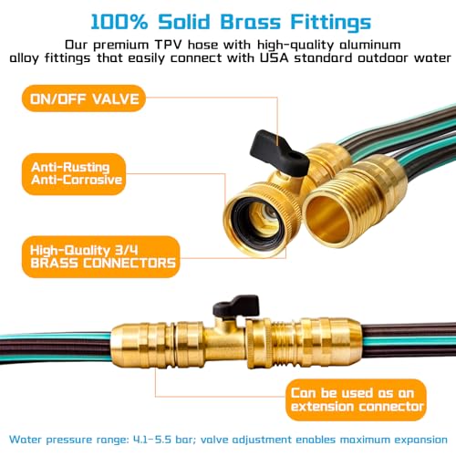 Expandable Garden Hose 100FT Brass Fittings - color: Blue, size: 100FT