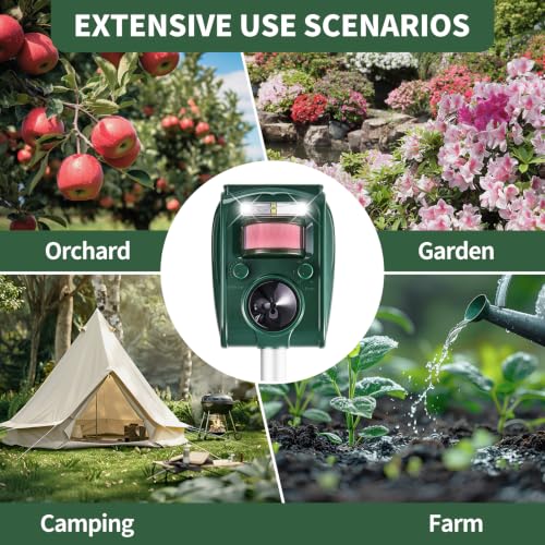 Adjustable-Mode Solar Ultrasonic Animal Repellent, Squirrel Deer Cat Raccoon Repellent Device, Outdoor Waterproof Motion Detection Animal Deterrent, Rabbit Dog Deterrent for Yard, 1P Dark Green