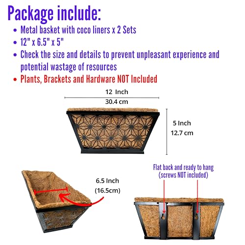 LaLaGreen Flower Wall Planter (12 in, 2 Pack) Black Fence Window Box - size: 12" (30cm) x 2 pack