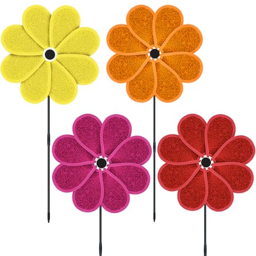 4PCS 11.4" W x 28" H Reflective Pinwheels Sparkly Lawn Wind Spinners Colorful Rainbow Windmill for Garden Decoration Bird Devices Deterrent to Scare Birds Away (Multicolor-1 Four Colors) - color: Multicolor-1 Four Colors