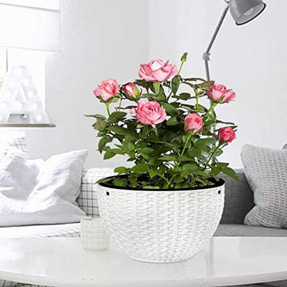 Foraineam 10.2 Inch Dual-pots Design Hanging Basket Planters Self-Watering Indoor Outdoor Hanging Flower Plant Pot with Drainer and Chain (White) - size: 10.2”