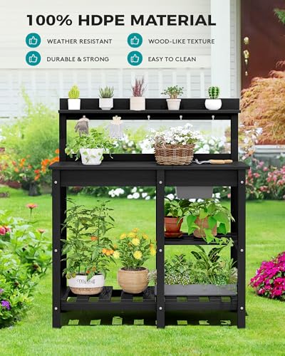SERWALL Outdoor Potting Bench with Removable Sink,Gardening Table,Black - color: Black, size: Classic