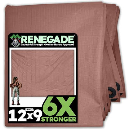 RENEGADE Industrial Tarp 12x9 ft Brown – Heavy Duty, Waterproof, UV-Resistant, PFAS-Free – Durable Tarp for Jobsite Coverage, Construction, Farming & Shelter Use - color: Brown, size: 12X9