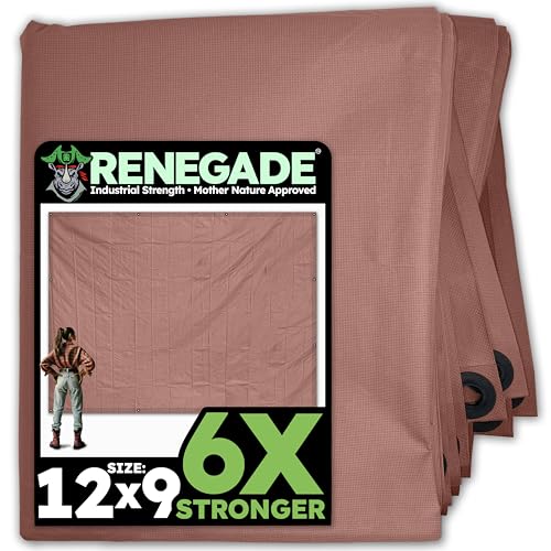 RENEGADE Industrial Tarp 12x9 ft Brown – Heavy Duty, Waterproof, UV-Resistant, PFAS-Free – Durable Tarp for Jobsite Coverage, Construction, Farming & Shelter Use - color: Brown, size: 12X9