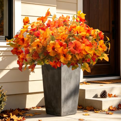 AITISOR Artificial Fall Flowers, Fake Petunias Plants for Outdoor Planters - color: Fall Orange Yellow