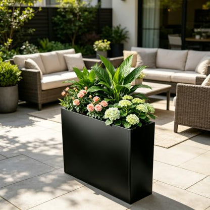 Tall Metal Planter 38" L x 12" W x 30" H, Steel Planter Box Outdoor - color: Black, size: 38”L x 12”W x 30”H