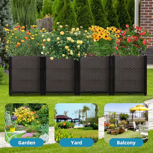 Large Raised Planter Box Outdoor Self Watering 62.9"x15.7"x19.7" , Deep Raised Garden Bed - Elevated Garden Box with Drainage Plug, Rectangular Garden Planter Perfect for Patio Balcony Deck - size: L 63"xW 16"xH 20"