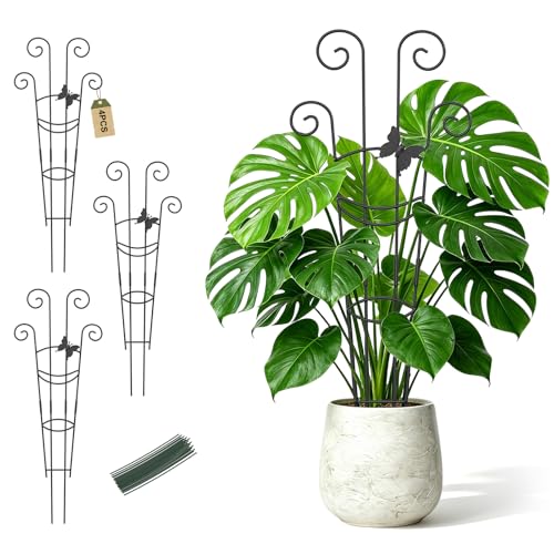 Plant Trellis 4 Pack Trellis for Climbing Plants Outdoor Indoor 29.96 in Trellis for Potted Plants Plant Support Metal Monstera Plant Support for Pothos Ivy with Plant Ties - size: 29.96in, 4P