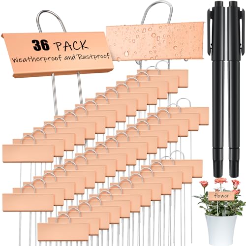 Maitys 38 Pcs Metal Plant Markers Outdoor, Rose Gold Label with Black Ink - color: Rose Gold Label With Black Ink